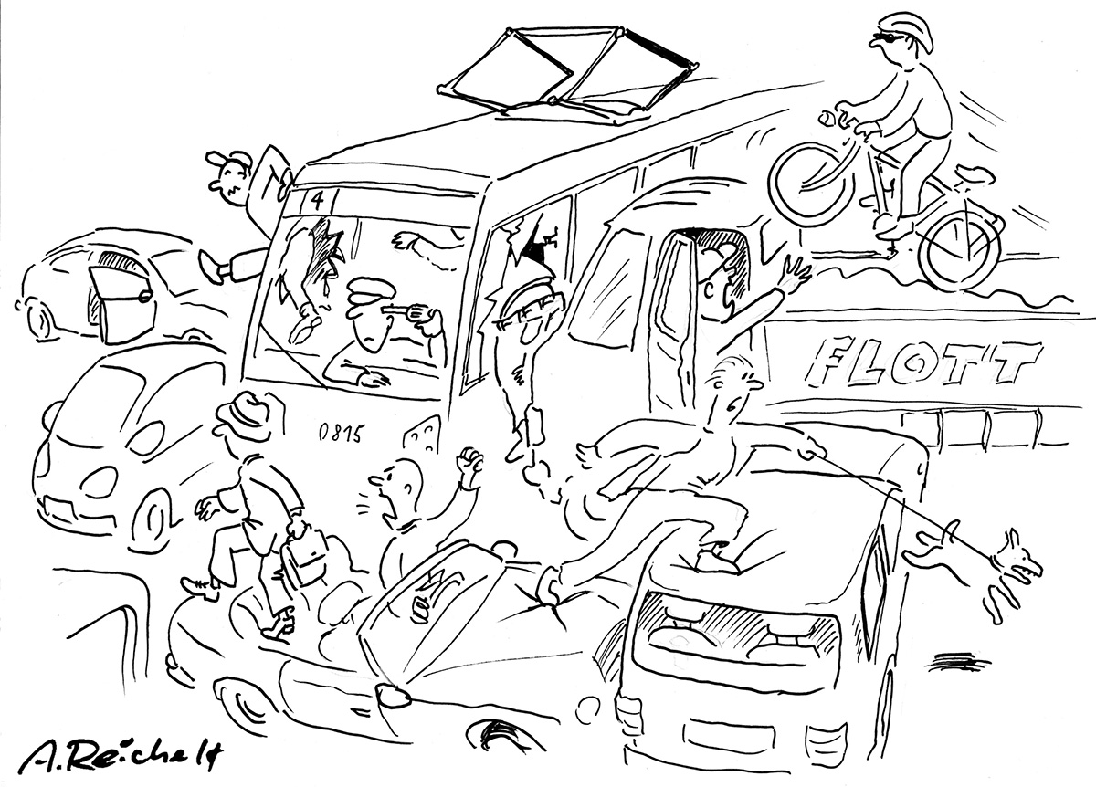 Cartoon zur Verkehrssituation im Waldstraßenviertel Leipzig